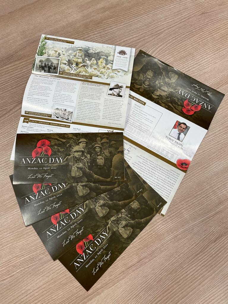 TONY PASIN’S ANZAC DAY BROCHURE HITTING MAILBOXES THIS WEEK
